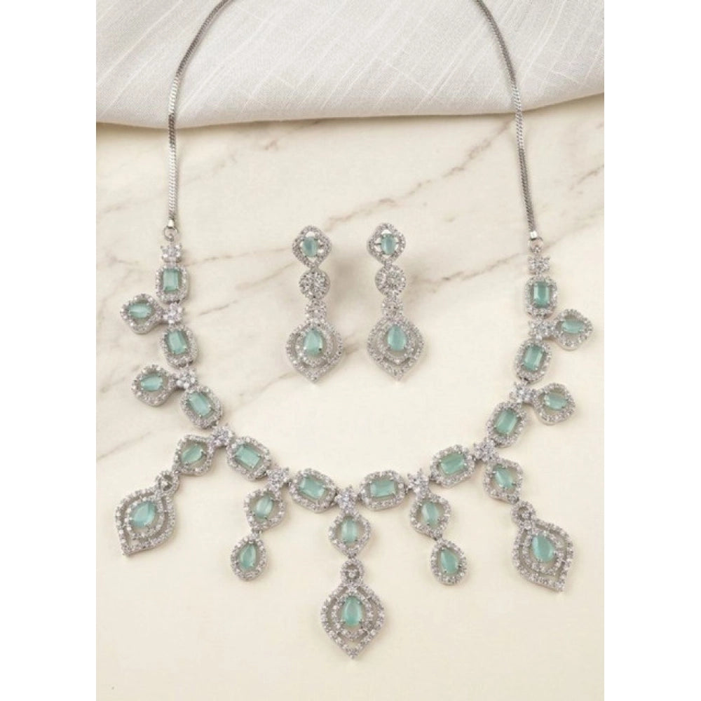 Amfyn Women's Brass Silver Plated Necklace set (Turquoise)