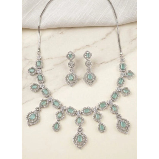 Amfyn Women's Brass Silver Plated Necklace set (Turquoise)