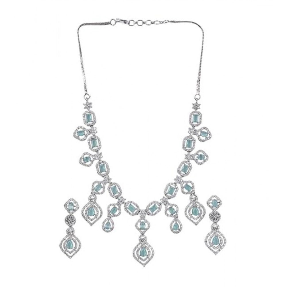 Amfyn Women's Brass Silver Plated Necklace set (Turquoise)