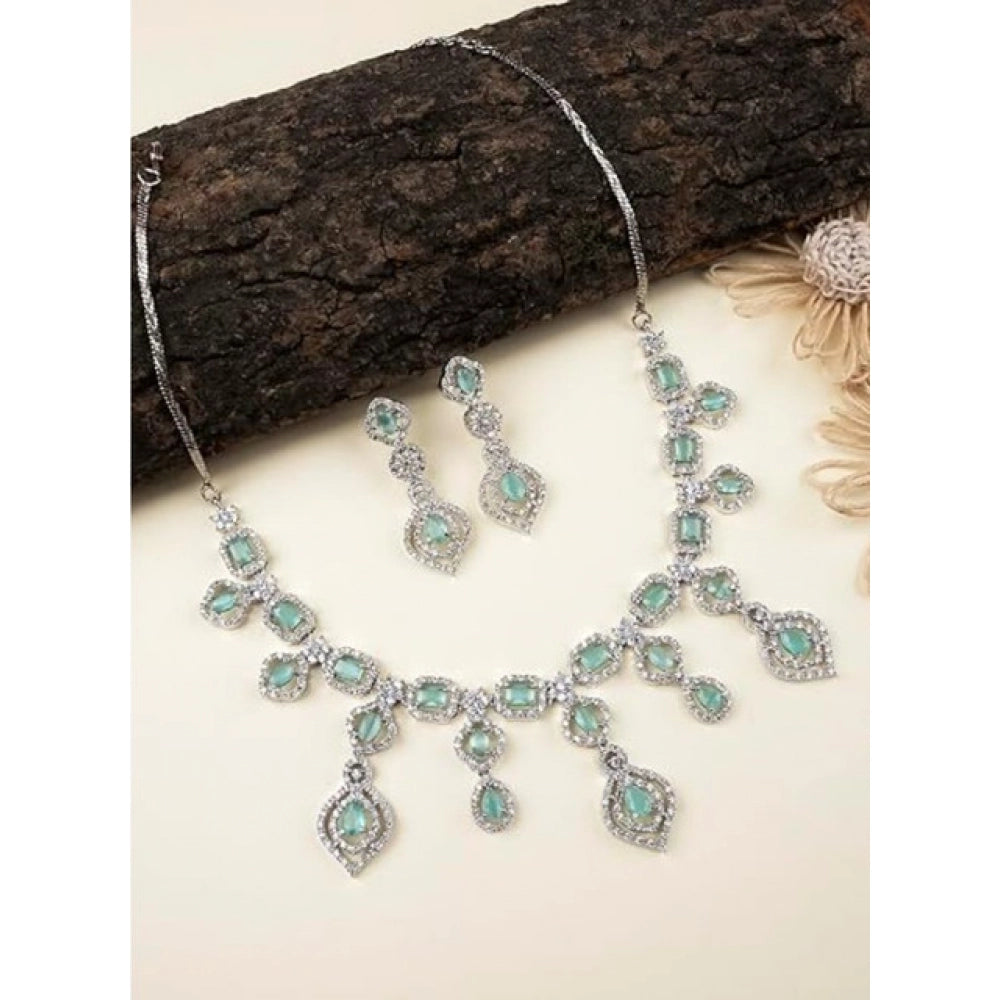 Amfyn Women's Brass Silver Plated Necklace set (Turquoise)