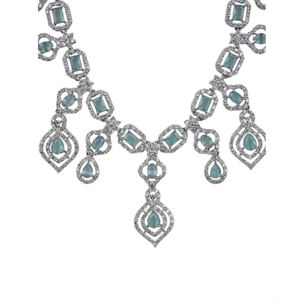 Amfyn Women's Brass Silver Plated Necklace set (Turquoise)