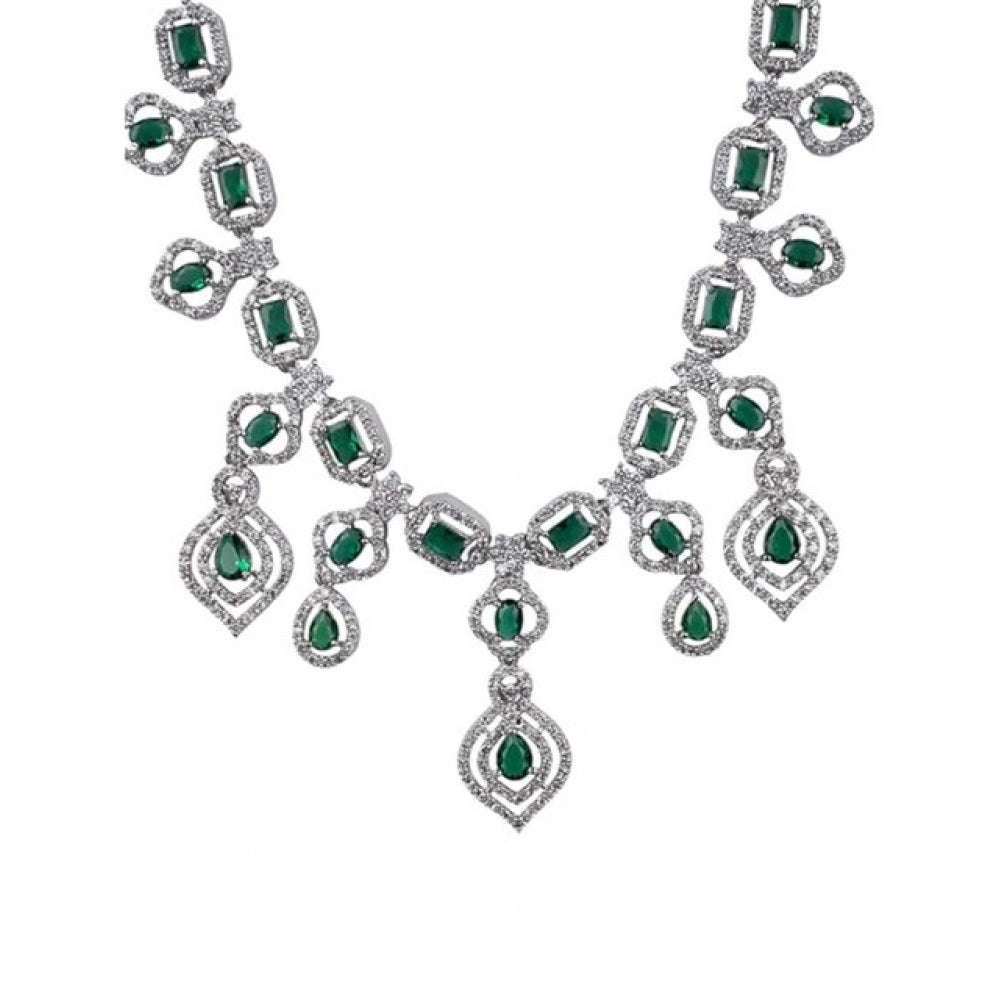 Amfyn Women's Brass Silver Plated Necklace set (Green)