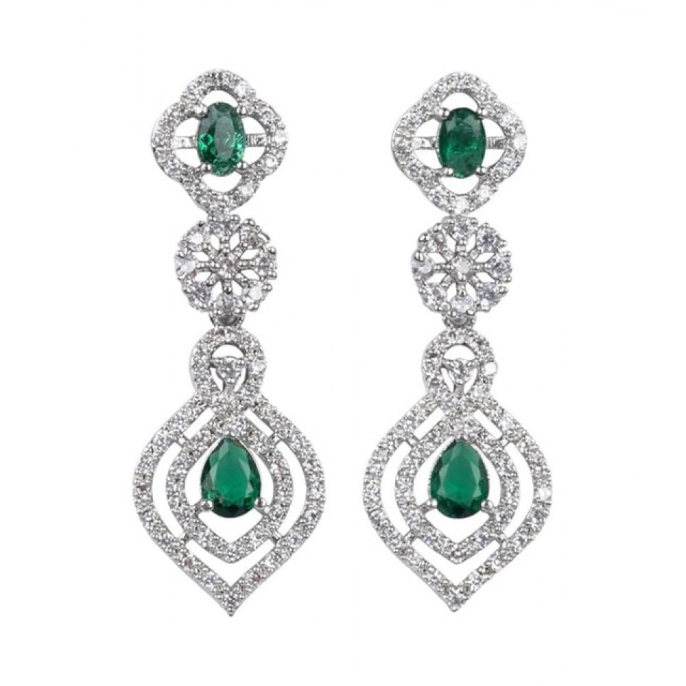Amfyn Women's Brass Silver Plated Necklace set (Green)