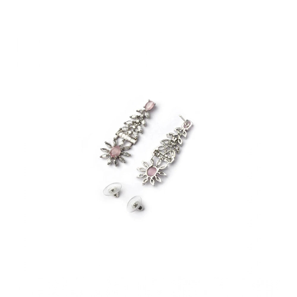Amfyn Women's Brass Silver Plated Necklace set (Pink)