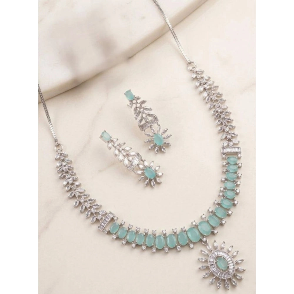 Amfyn Women's Brass Silver Plated Necklace set (Turquoise)