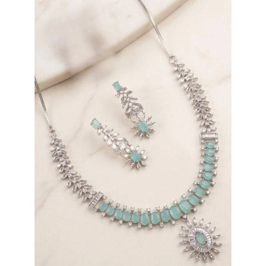 Amfyn Women's Brass Silver Plated Necklace set (Turquoise)