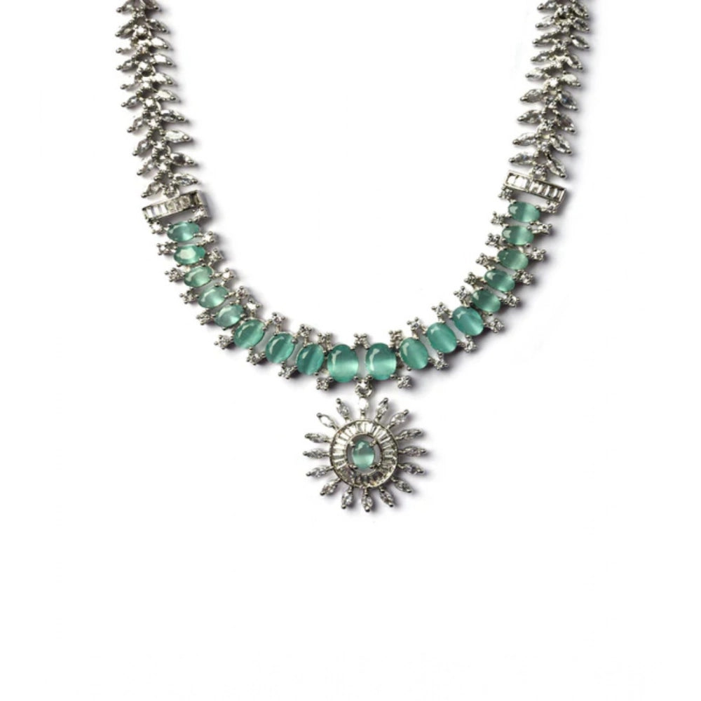 Amfyn Women's Brass Silver Plated Necklace set (Turquoise)