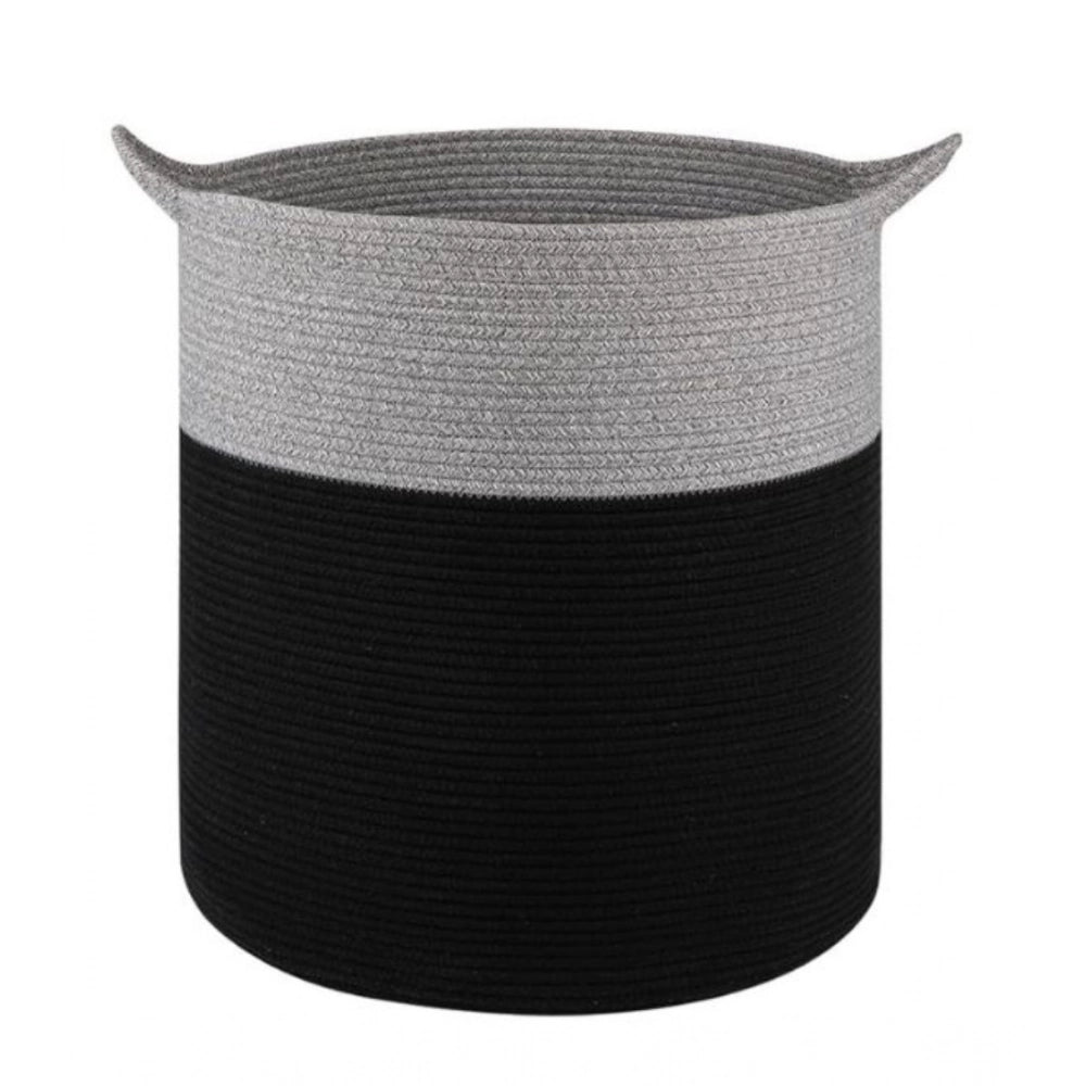 Amfyn Cotton 12x14 Inch-1 Pcs Storage Basket For Clothes With Out Lid (Gray-Black)