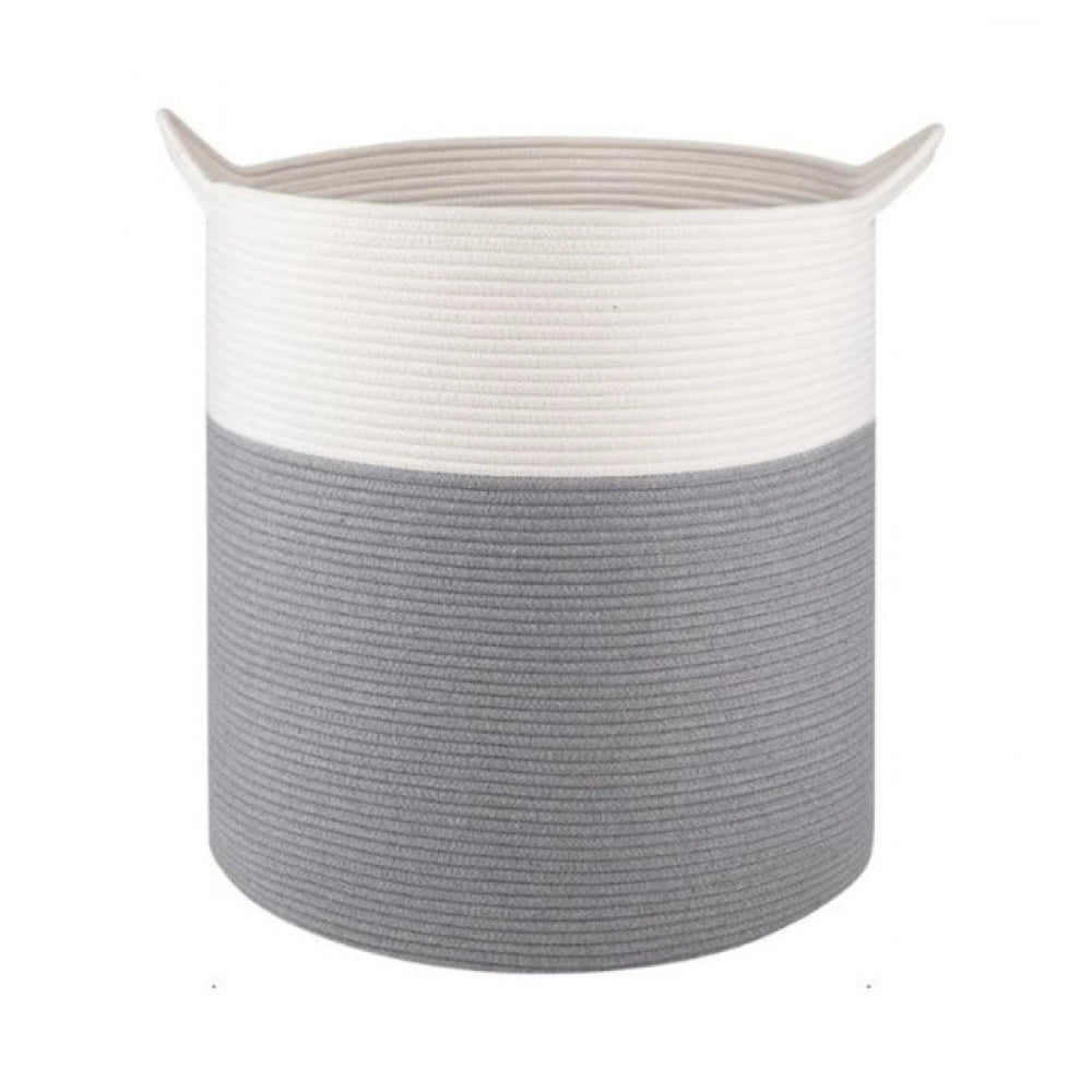 Amfyn Cotton 12x14 Inch-1 Pcs Storage Basket For Clothes With Out Lid (Gray-White)