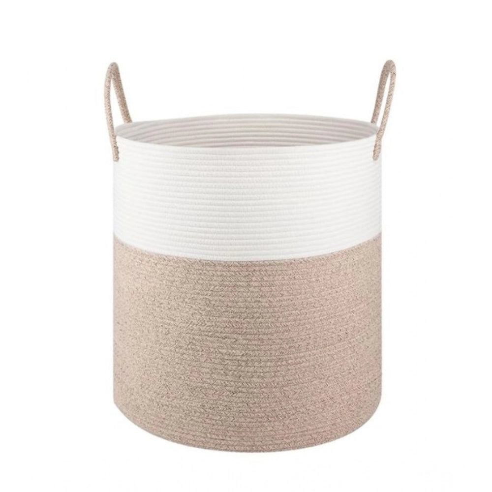 Amfyn Cotton 12x14 Inch-Kidi-Handle Storage Basket For Clothes With Out Lid (Kidi-White)