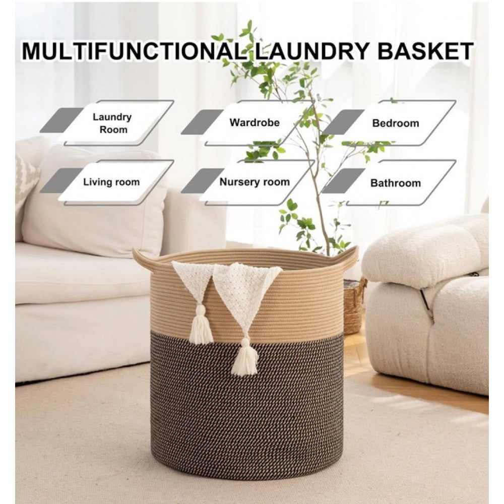 Amfyn Cotton 12x14 Inch - Mix Storage Basket For Clothes With Out Lid (Dark-Brown)
