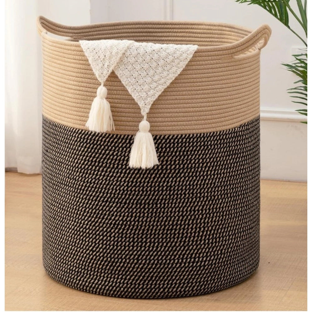 Amfyn Cotton 12x14 Inch - Mix Storage Basket For Clothes With Out Lid (Dark-Brown)