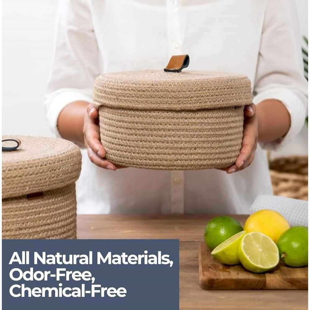 Amfyn Cotton 2 Pcs Set Roti Box Storage Basket With Lid (Beige)