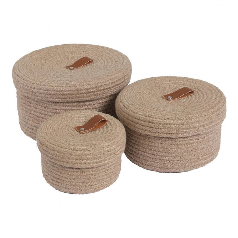 Amfyn Cotton 3 Pcs Set Roti Box Storage Basket With Lid (Beige)