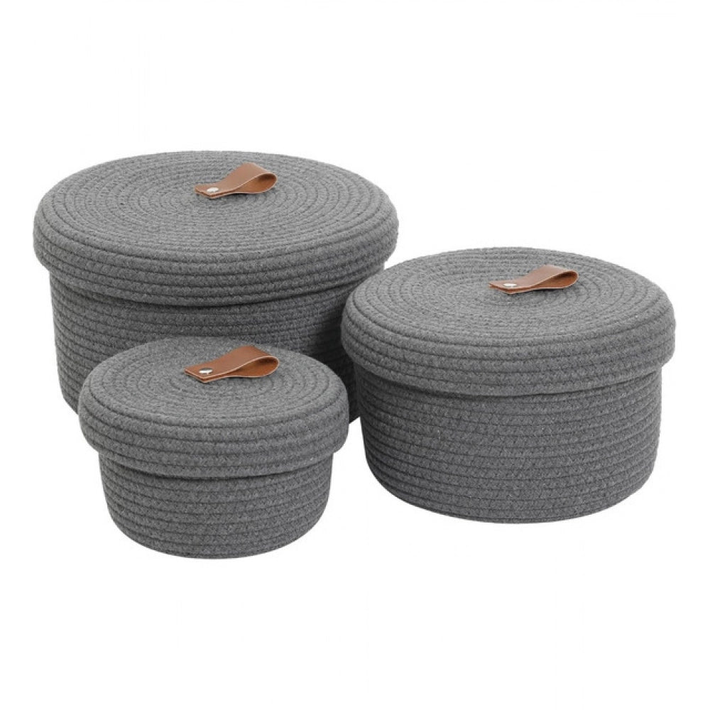 Amfyn Cotton 3 Pcs Set Roti Box Storage Basket With Lid (Gray)
