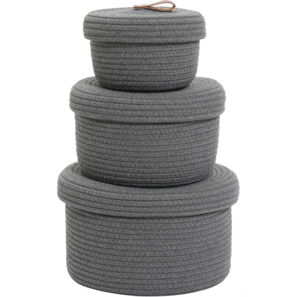 Amfyn Cotton 3 Pcs Set Roti Box Storage Basket With Lid (Gray)