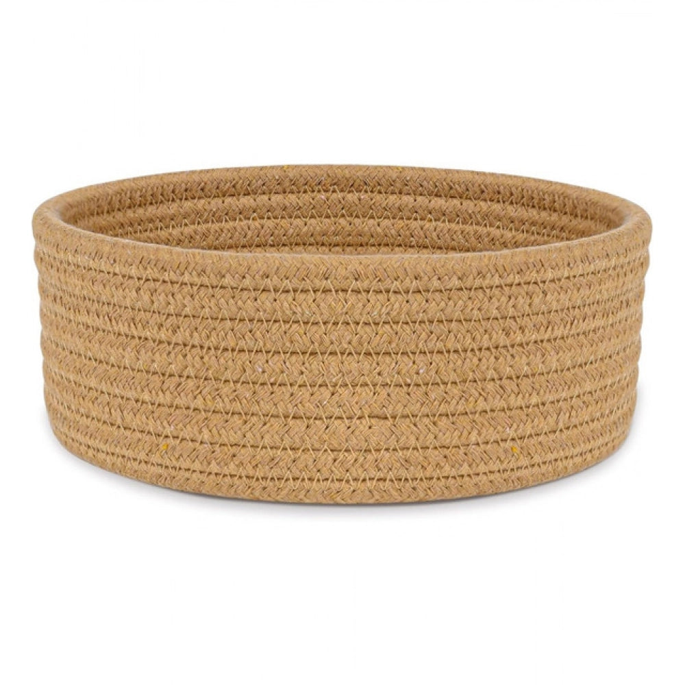 Amfyn Cotton 8x3 Inch Round 1 Pcs Bedside Organizer With Out Lid (Beige)