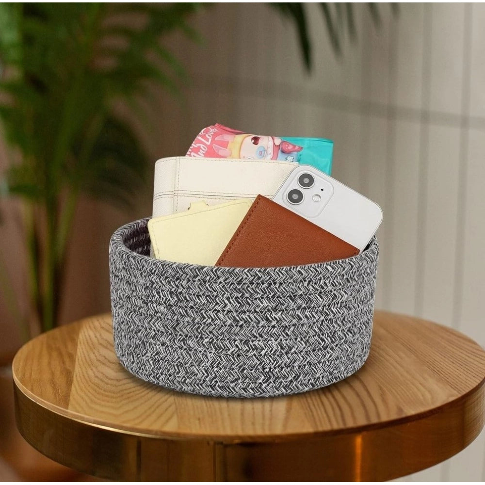 Amfyn Cotton 8x3 Inch Kidi Round 1 Pcs Bedside Organizer With Out Lid (Black)