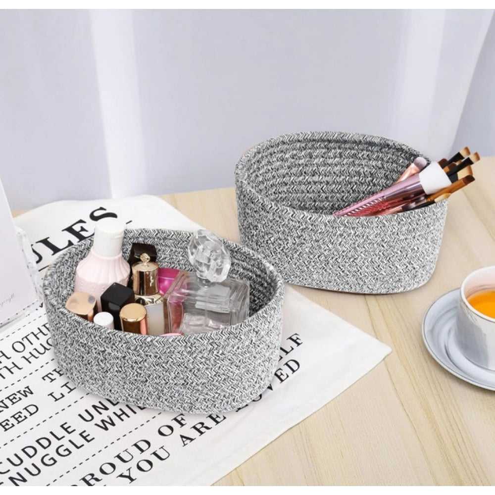 Amfyn Cotton 8x3 Inch Kidi Round 2 Set Bedside Organizer With Out Lid (Black)
