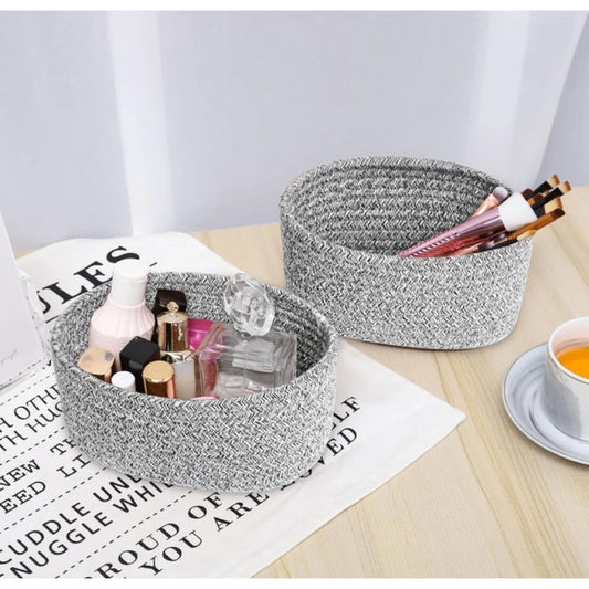 Amfyn Cotton 8x3 Inch Kidi Round 2 Set Bedside Organizer With Out Lid (Black)