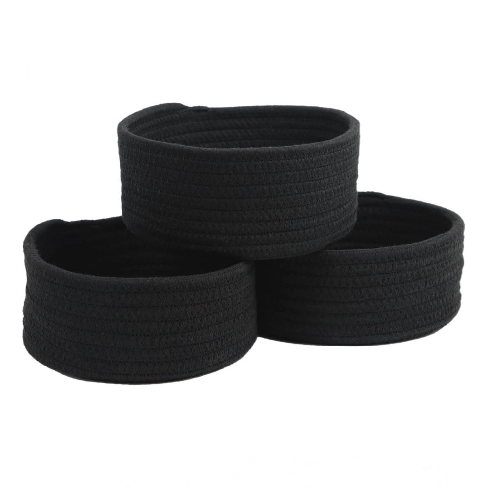 Amfyn Cotton 8x3 Inch Round 3 Set Bedside Organizer With Out Lid (Black)
