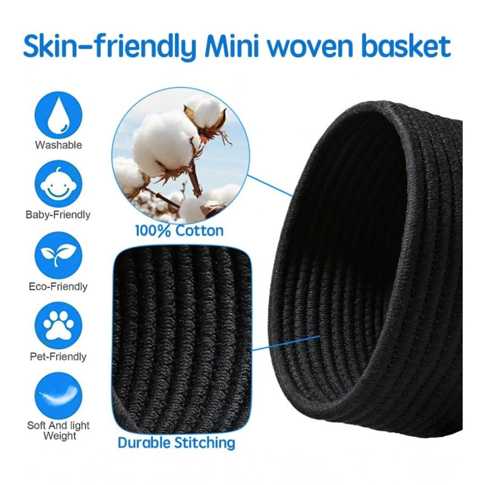 Amfyn Cotton 8x3 Inch Round 3 Set Bedside Organizer With Out Lid (Black)