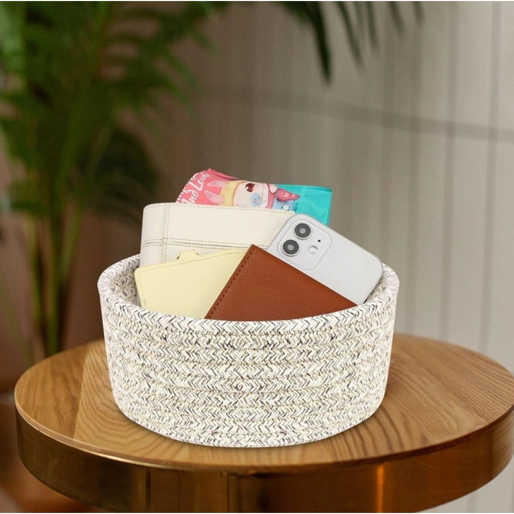 Amfyn Cotton 8x3 Inch Kidi Round 1 Pcs Bedside Organizer With Out Lid (Brown)