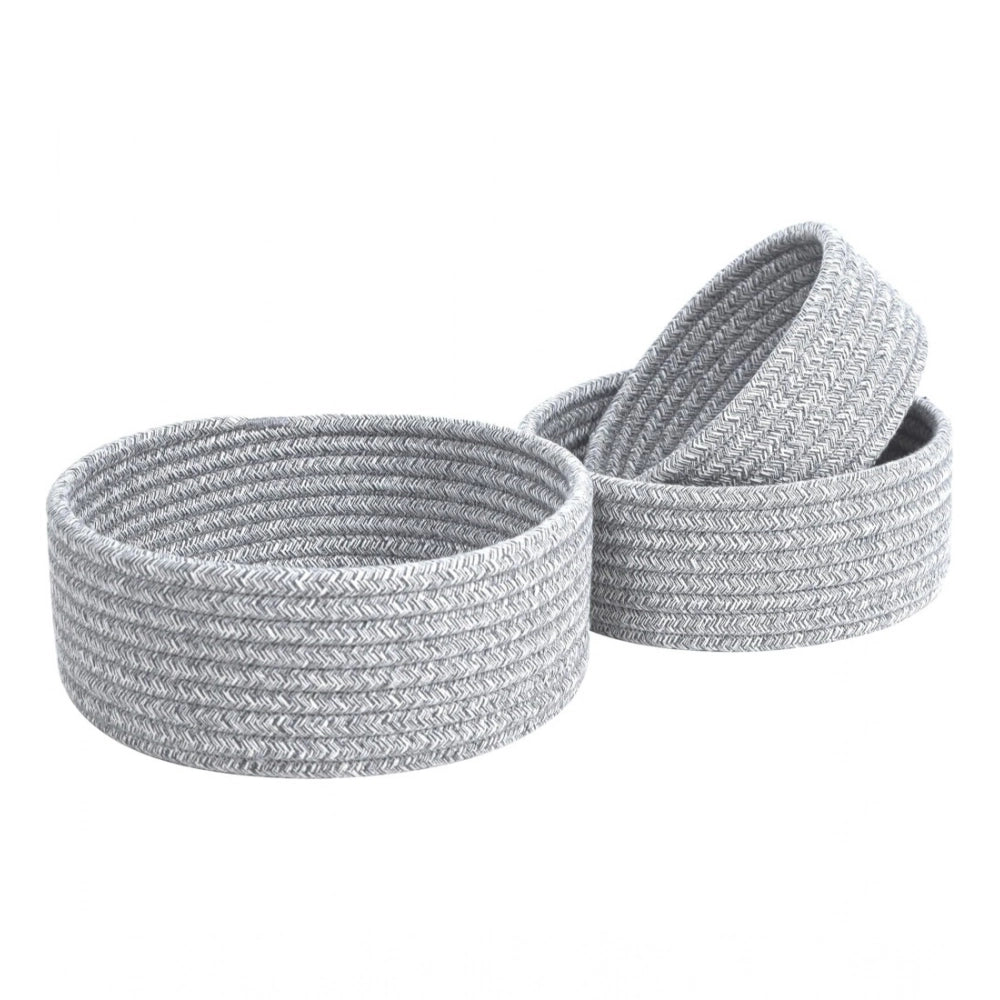 Amfyn Cotton 8x3 Inch Kidi Round 3 Set Bedside Organizer With Out Lid (Gray)