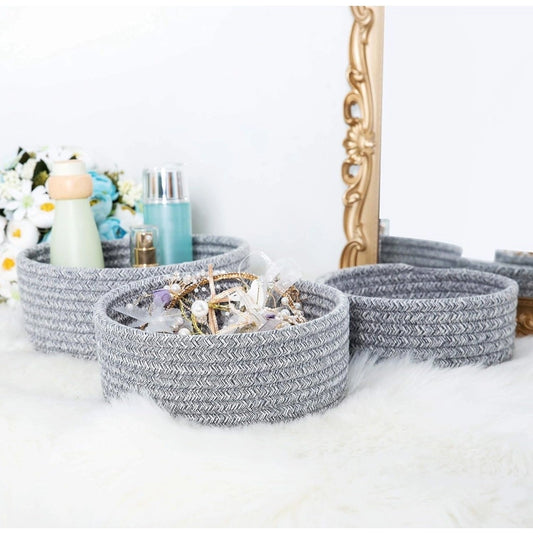 Amfyn Cotton 8x3 Inch Kidi Round 3 Set Bedside Organizer With Out Lid (Gray)