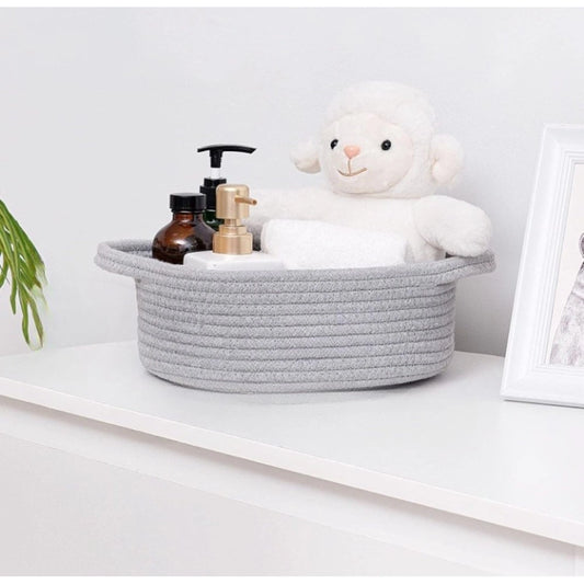 Amfyn Cotton 8x3 Inch Round Bedside Organizer With Out Lid (Gray)