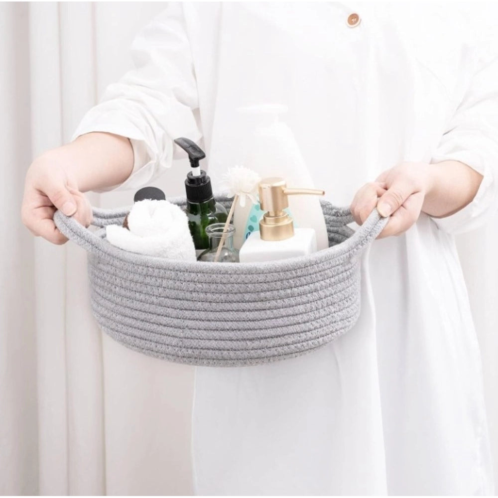 Amfyn Cotton 8x3 Inch Round Bedside Organizer With Out Lid (Gray)