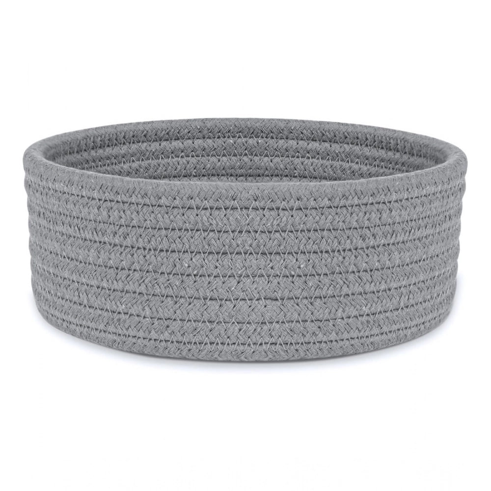 Amfyn Cotton 8x3 Inch Round 1 Pcs Bedside Organizer With Out Lid (Gray)