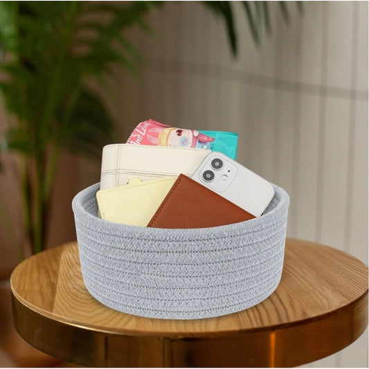 Amfyn Cotton 8x3 Inch Round 1 Pcs Bedside Organizer With Out Lid (Gray)
