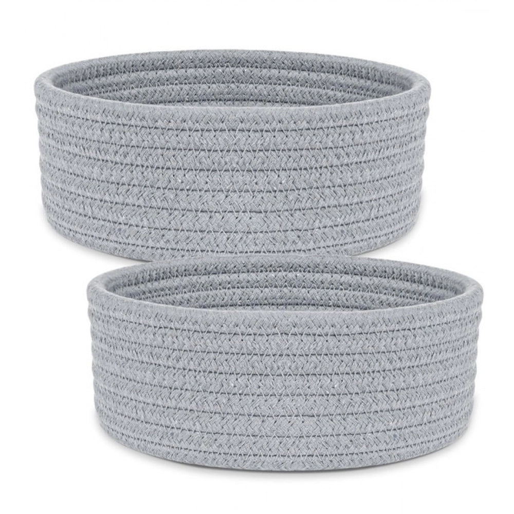Amfyn Cotton 8x3 Inch Round 2 Set Bedside Organizer With Out Lid (Gray)