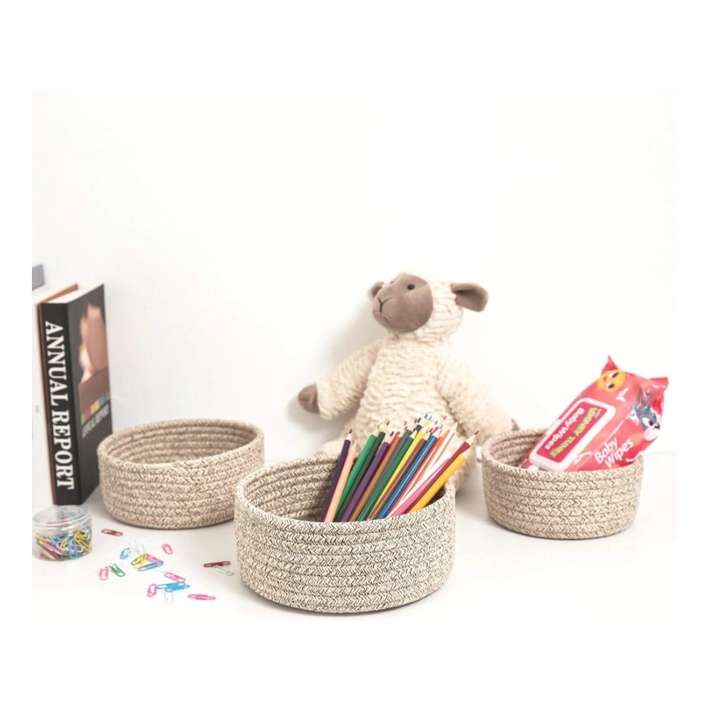 Amfyn Cotton 8x3 Inch Kidi Round 3 Set Bedside Organizer With Out Lid (Kidi)