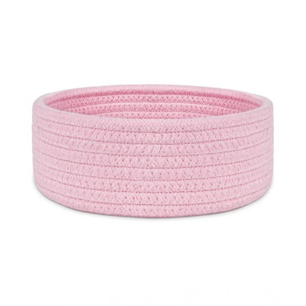 Amfyn Cotton 8x3 Inch Round 1 Pcs Bedside Organizer With Out Lid (Pink)