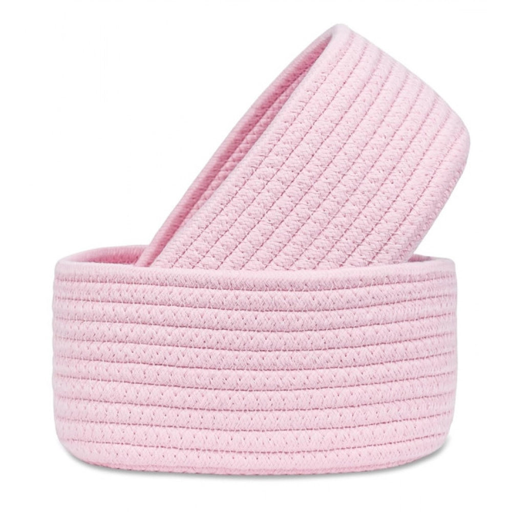 Amfyn Cotton 8x3 Inch Round 2 Set Bedside Organizer With Out Lid (Pink)