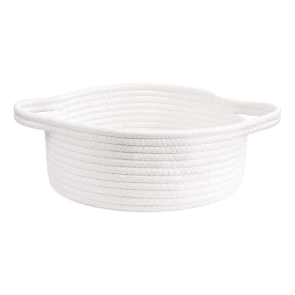 Amfyn Cotton 8x3 Inch Round Bedside Organizer With Out Lid (White)
