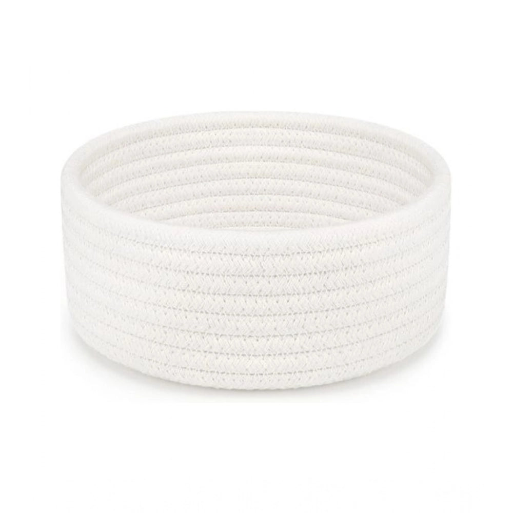 Amfyn Cotton 8x3 Inch Round 1 Pcs Bedside Organizer With Out Lid (White)