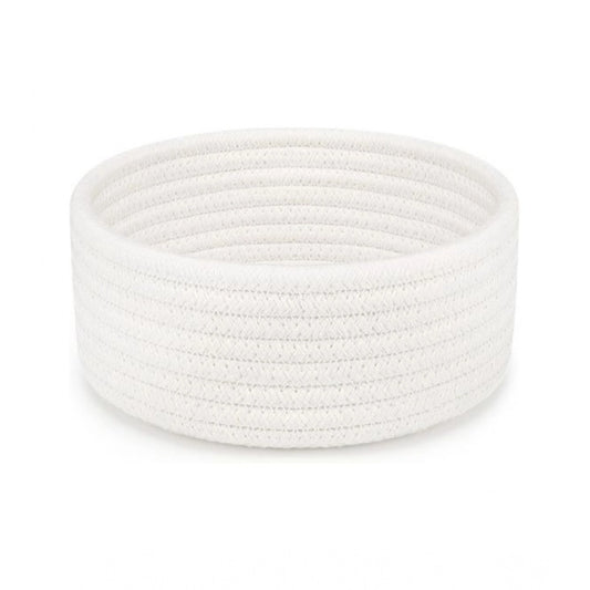 Amfyn Cotton 8x3 Inch Round 1 Pcs Bedside Organizer With Out Lid (White)