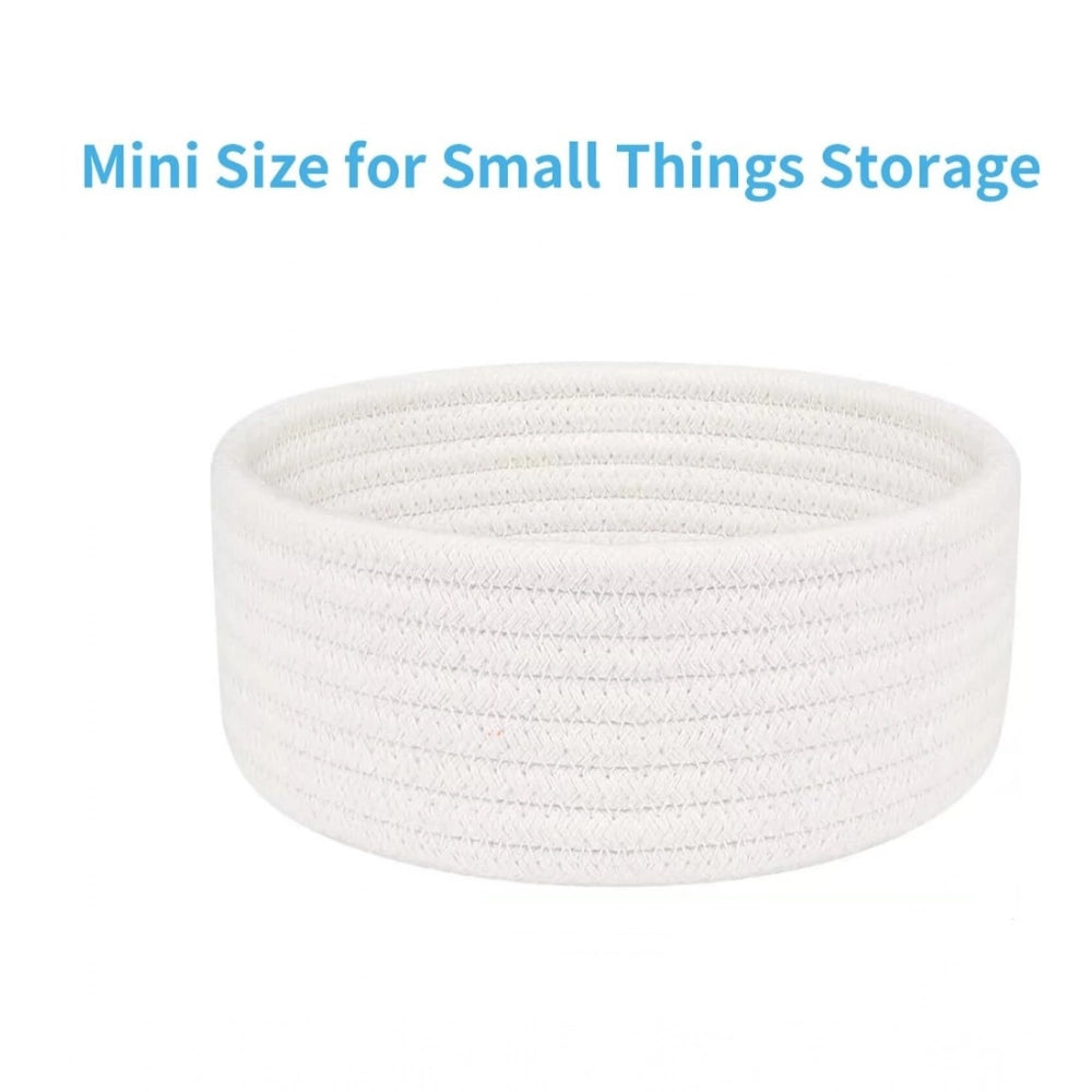 Amfyn Cotton 8x3 Inch Round 1 Pcs Bedside Organizer With Out Lid (White)