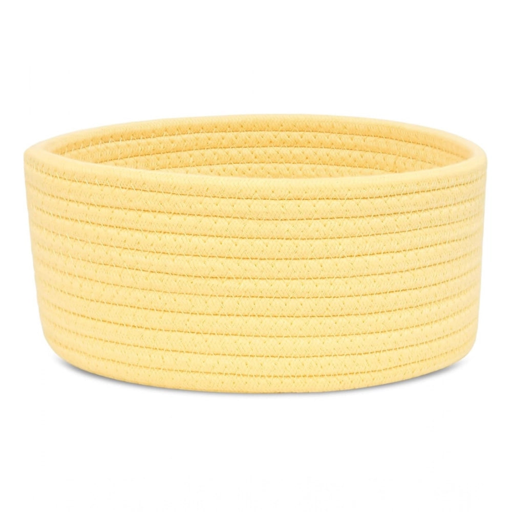 Amfyn Cotton 8x3 Inch Round 1 Pcs Bedside Organizer With Out Lid (Yellow)