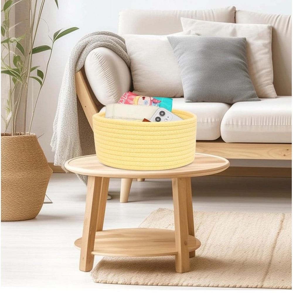 Amfyn Cotton 8x3 Inch Round 1 Pcs Bedside Organizer With Out Lid (Yellow)