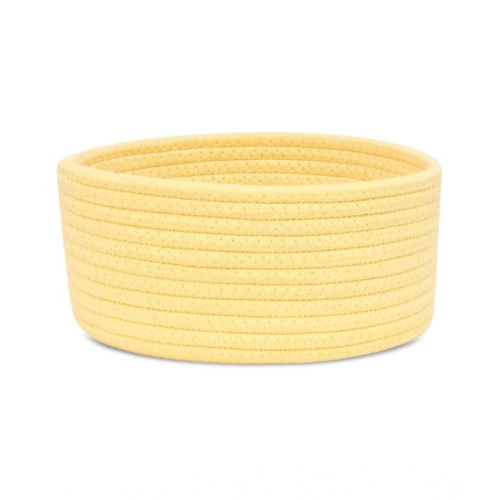 Amfyn Cotton 8x3 Inch Round 1 Pcs Bedside Organizer With Out Lid (Yellow)