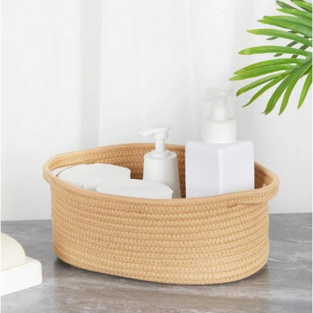 Amfyn Cotton 2 Pcs 10x7x4 Inch Oval Storage Basket For Clothes (Beige)
