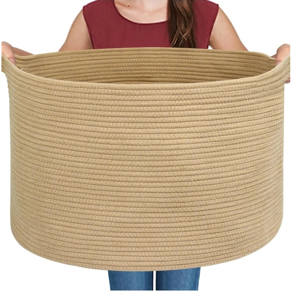 Amfyn Cotton Pack Of_1 14x12 Inch Storage Basket For Clothes With Out Lid (Beige)