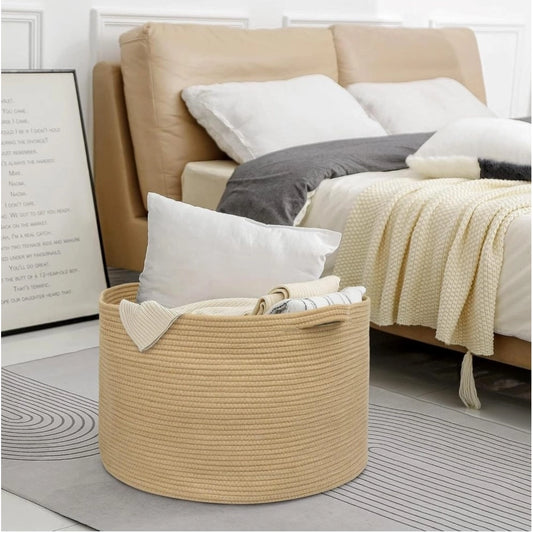 Amfyn Cotton Pack Of_1 14x12 Inch Storage Basket For Clothes With Out Lid (Beige)