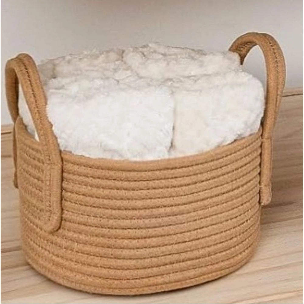 Amfyn Cotton Pack Of_1 Basket 7x5 Inch Storage Basket For Clothes (Beige)