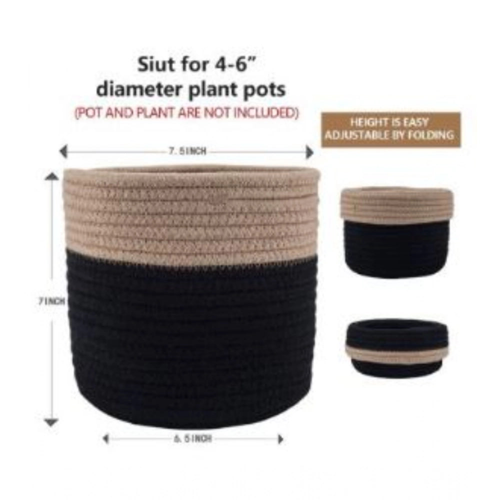 Amfyn Cotton Flower Pot With Out Lid (Beige-Black)