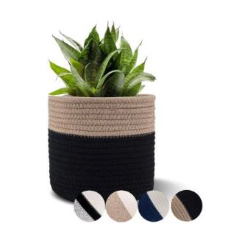 Amfyn Cotton Flower Pot With Out Lid (Beige-Black)